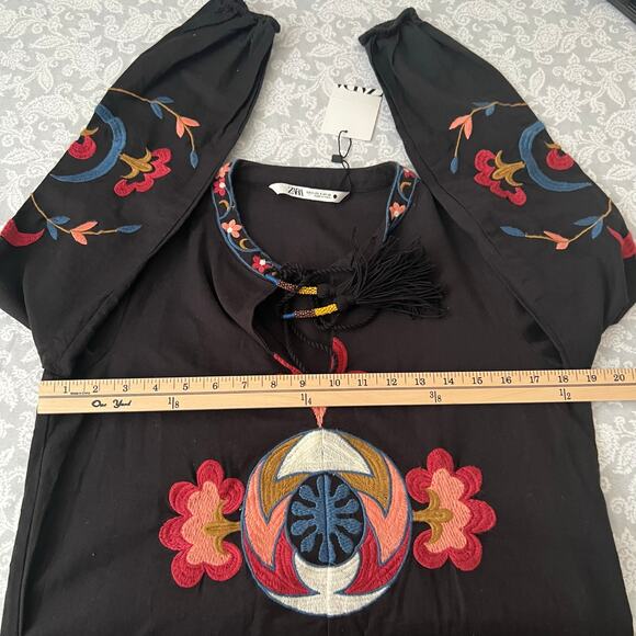Zara Embroidered Flora Linen Blend Black Shift Dress size S - Picture 11 of 12